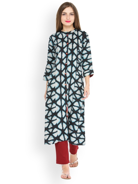 

Indibelle Women Blue & Beige Printed A-Line Kurta