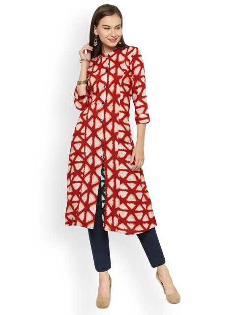 

Indibelle Women Maroon & Beige Printed Straight Kurta