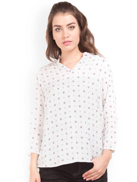 

U.S. Polo Assn. Women Women Cream-Coloured Printed Top