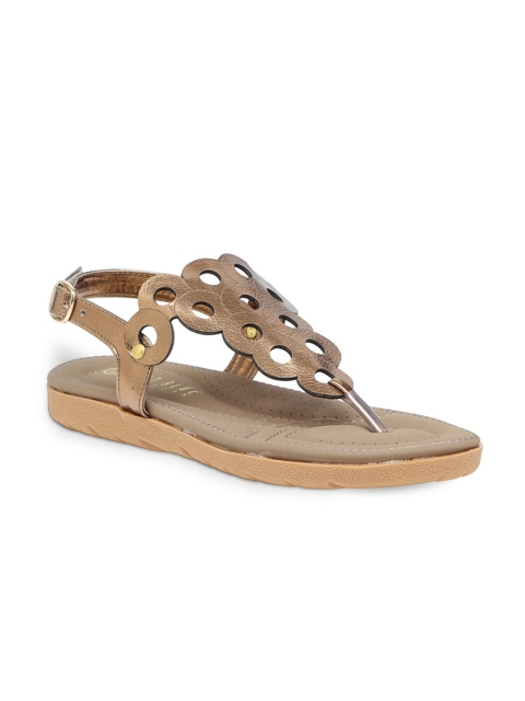 

Wet Blue Women Copper-Toned Solid Synthetic Open-Toed Flats with Laser Cuts