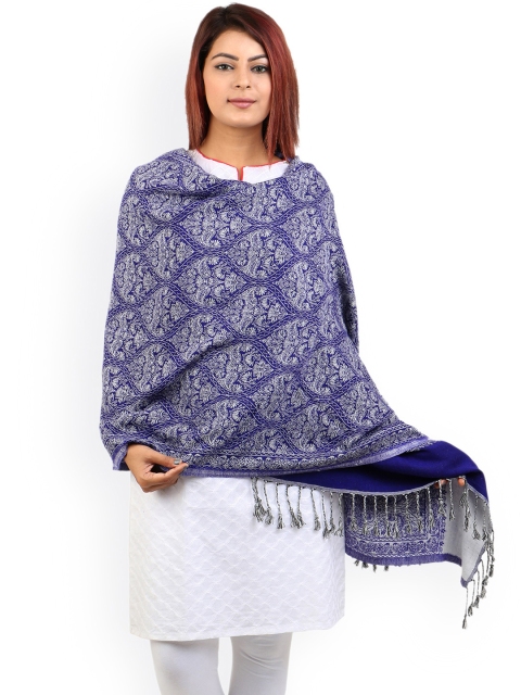 

Anekaant Blue & White Jacquard Patterned Shawl