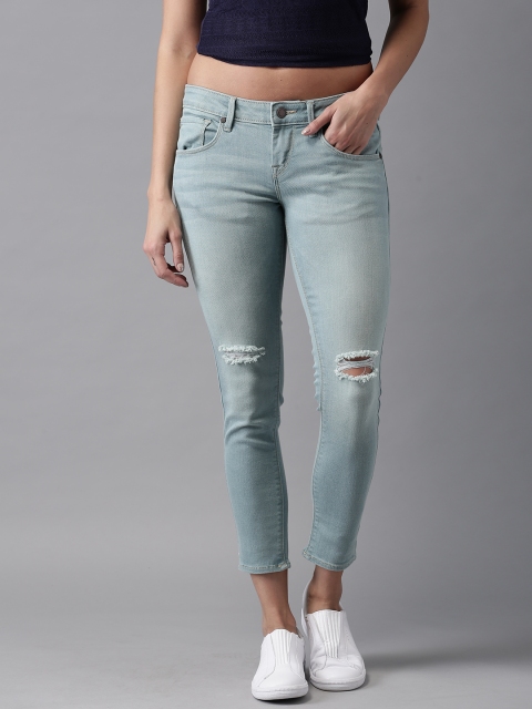 

HERE&NOW Women Blue Skinny Fit Mid-Rise Slash Knee Stretchable Jeans