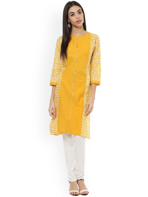 

rangeelo rajasthan Women Yellow Printed Straight Kurta