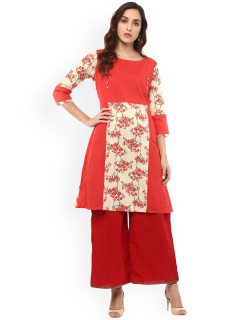 

rangeelo rajasthan Women Red & White Printed Straight Kurta