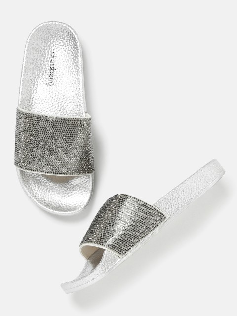 

DressBerry Women Silver-Toned Solid Synthetic Open Toe Flats