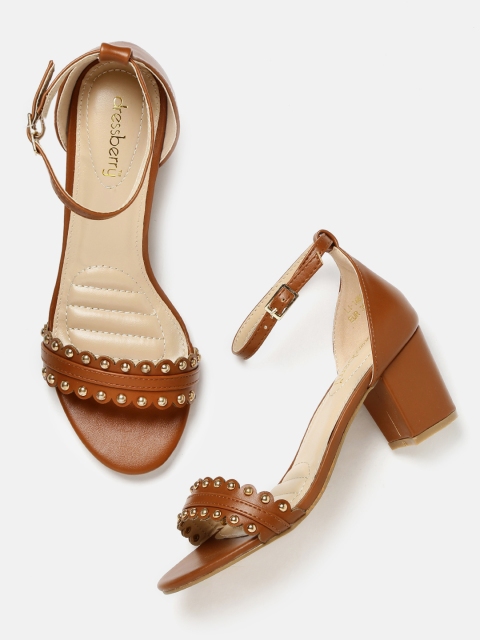 

DressBerry Women Tan Brown Studded Block Heels