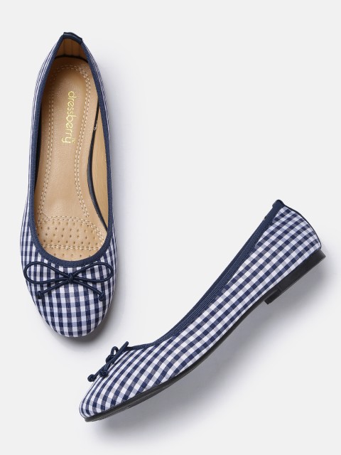 

DressBerry Women Navy Blue & White Checked Synthetic Ballerinas