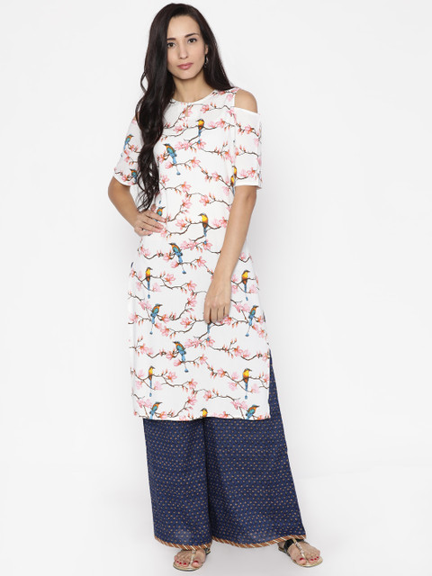 

Colour Me by Melange Women Off-White Quirky Printed Straight Kurta