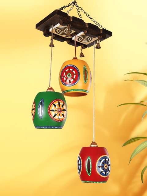 

ExclusiveLane Brown Barrel Shaped Chandelier With Metal Hanging Shades (3 Shades)