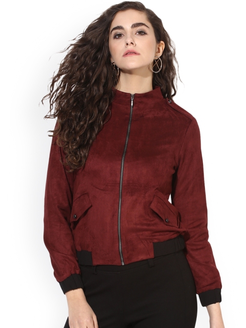 

Kazo Women Maroon Solid Bomber Jacket