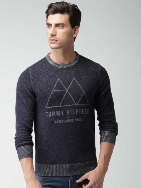 

Tommy Hilfiger Men Navy Self-Design Pullover, Navy blue