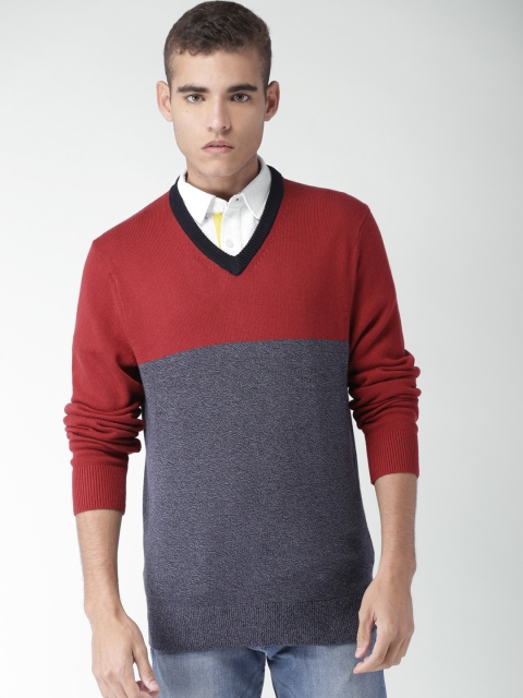 

Tommy Hilfiger Men Blue & Red Colourblocked Pullover