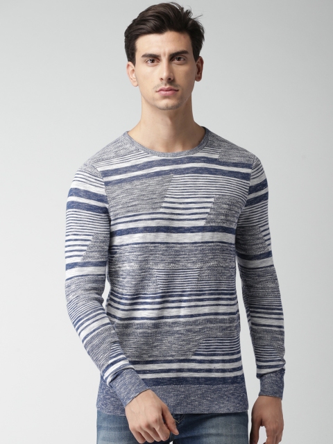 

Tommy Hilfiger Men Blue & Grey Striped Pullover