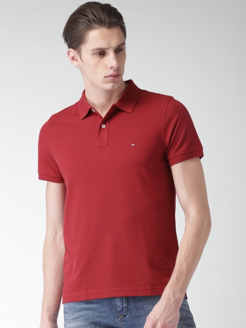 

Tommy Hilfiger Men Red Solid Slim Fit Polo Collar T-shirt