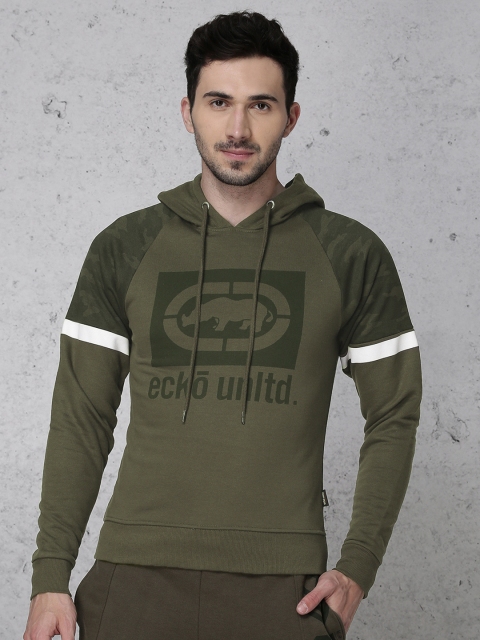 

Ecko Unltd Men Olive Green Slim Fit Printed Hooded Sweatshirt