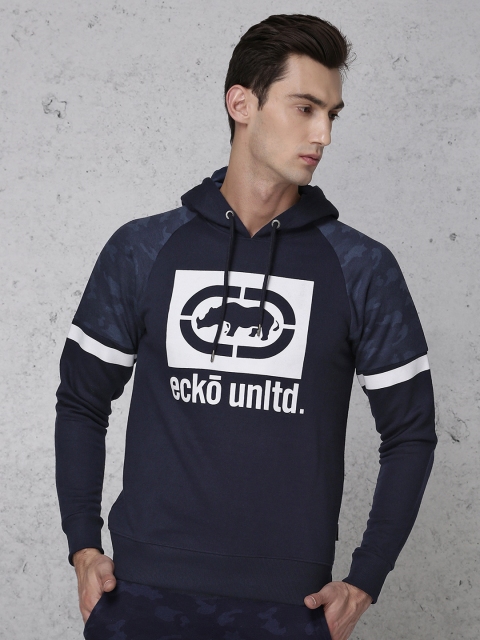 

Ecko Unltd Men Navy Slim Fit Printed Hooded Sweatshirt, Navy blue