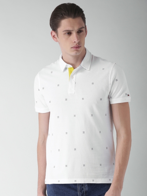 

Tommy Hilfiger Men White Custom Fit Printed Polo Collar T-shirt