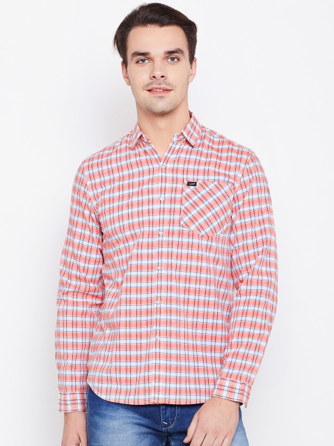 

Lee Men Coral Red & White Slim Fit Checked Casual Shirt