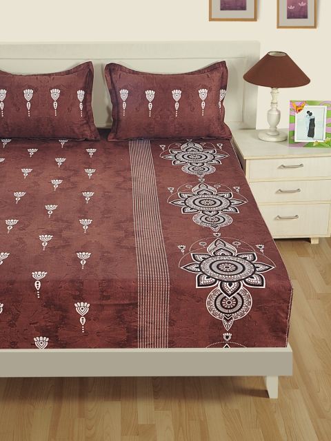 

SWAYAM Brown & White Cotton 180 Fine TC Double King Bedsheet with 2 Pillow Covers