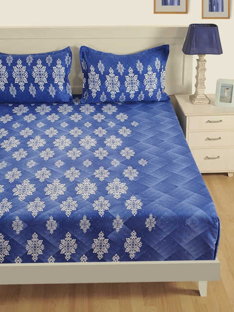 

SWAYAM Blue & White Cotton 180 Fine TC Double King Bedsheet with 2 Pillow Covers
