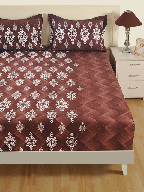 

SWAYAM Brown & White Cotton 180 Fine TC Double King Bedsheet with 2 Pillow Covers