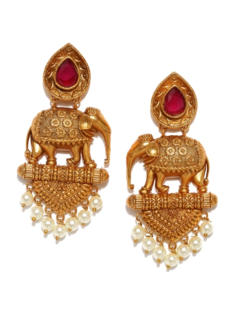 

Rubans Gold-Plated & Maroon Contemporary Drop Earrings
