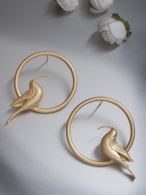 

Rubans Gold-Plated Bird-Shaped Handcrafted Drop Earrings