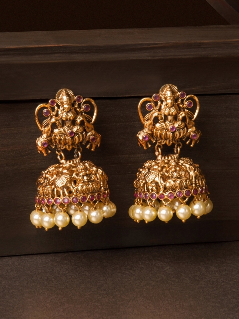 

Rubans Gold-Plated & White Dome Shaped Jhumkas