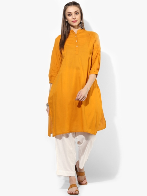 

Sangria Women Mustard & Off-White Solid Kurta with Trousers