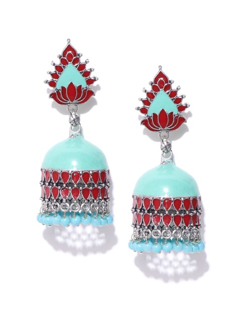 

Infuzze Turquoise Blue & Red Handcrafted Beaded Jhumkas