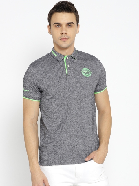 

Being Human Clothing Men Grey Self Design Polo Collar T-shirt