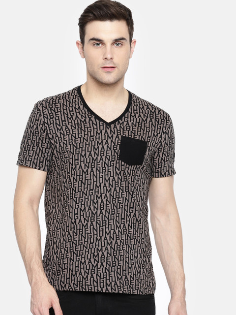 

Being Human Clothing Men Taupe & Black Printed T-shirt