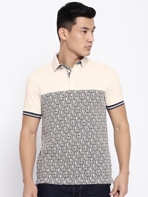 

Being Human Clothing Men Cream-Coloured Printed Polo Collar T-shirt