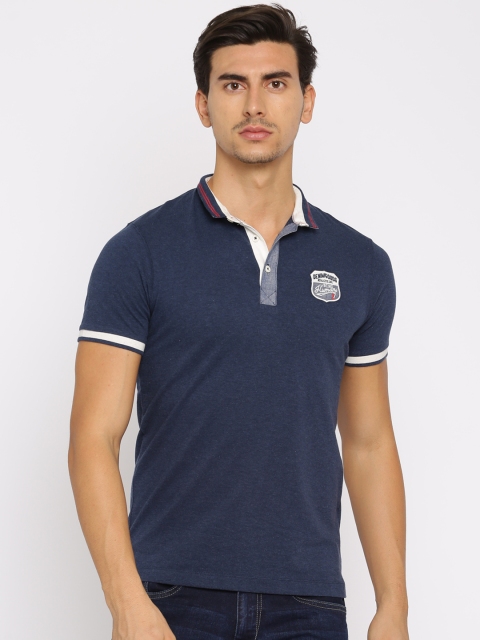 

Being Human Clothing Men Navy Solid Polo Collar T-shirt, Navy blue