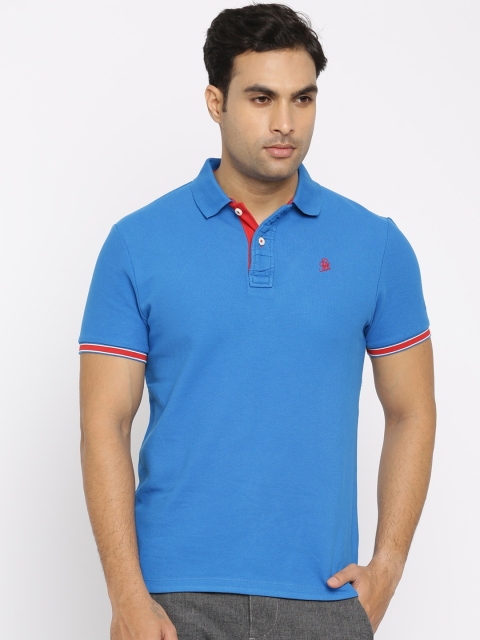 

Being Human Clothing Men Blue Solid Polo Collar T-shirt