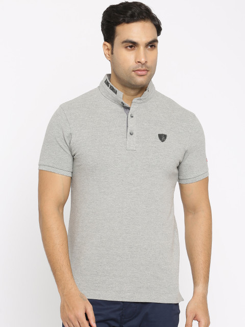 

Being Human Clothing Men Grey Solid Polo Collar T-shirt