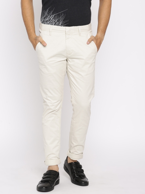 

Being Human Clothing Men Cream-Coloured Slim Fit Solid Chino Trousers
