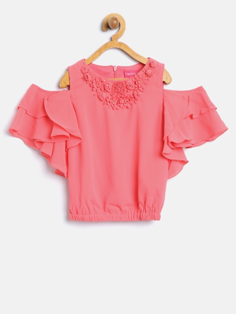 

Tiny Girl Coral Pink Cold-Shoulder Blouson Top