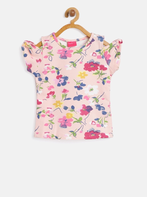 

Tiny Girl Peach-Coloured & Blue Floral Print Top