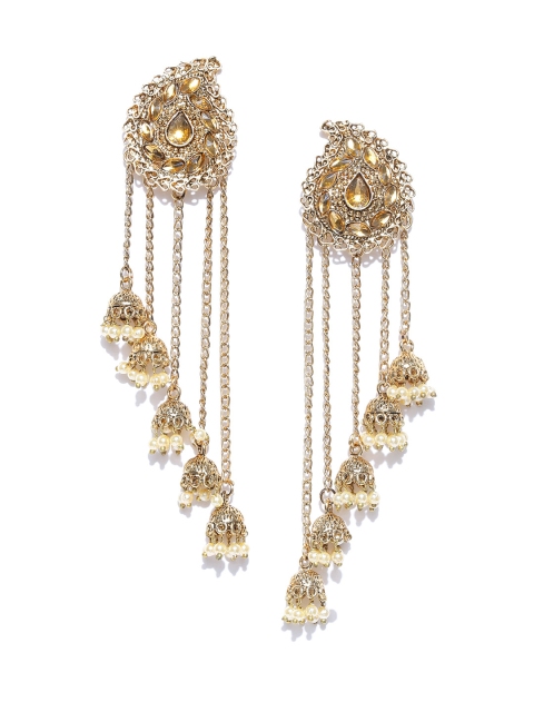 

Zaveri Pearls Gold-Plated Stone-Studded Beaded Drop Earrings