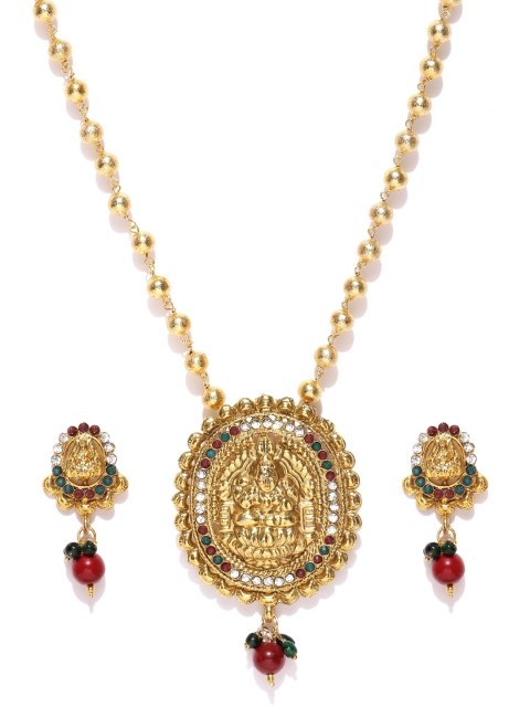 

Zaveri Pearls Gold-Toned Stone-Studded Temple Jewellery Set