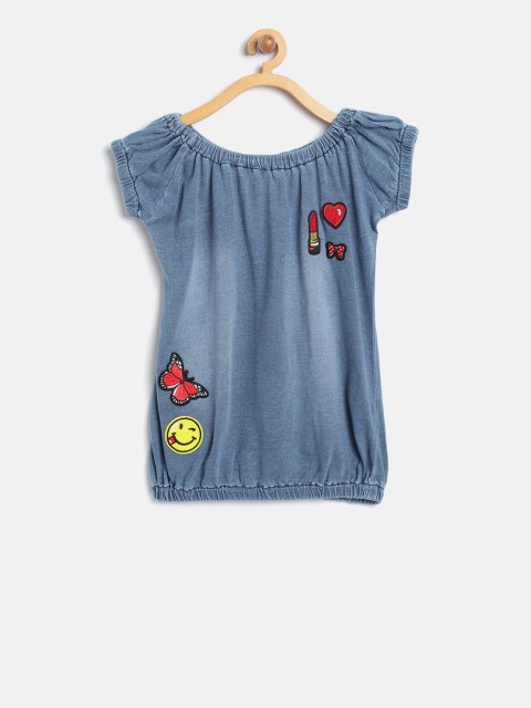 

Tiny Girl Girls Blue Applique Detail Chambray Bardot Top