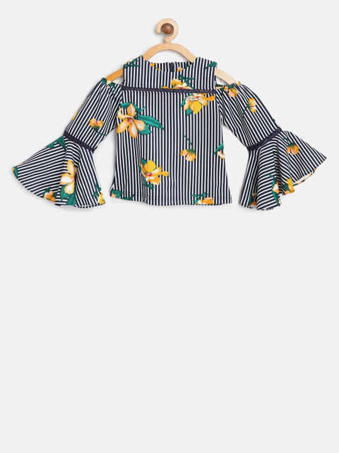 

Tiny Girl Navy & Off-White Striped Cold-Shoulder Top, Navy blue