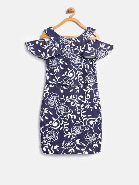 

Tiny Girl Navy Blue Floral Print Sheath Dress