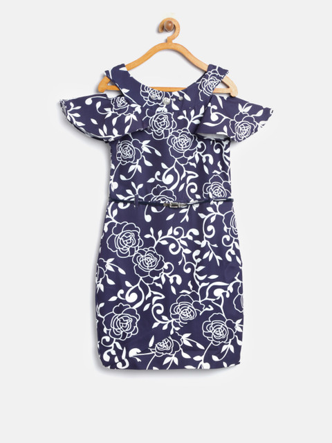 

Tiny Girl Navy Blue Floral Print Sheath Dress