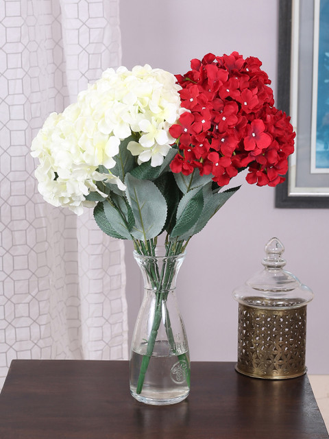 

Fourwalls Set Of 2 White & Red Artificial Hydrangea Flower Bunches