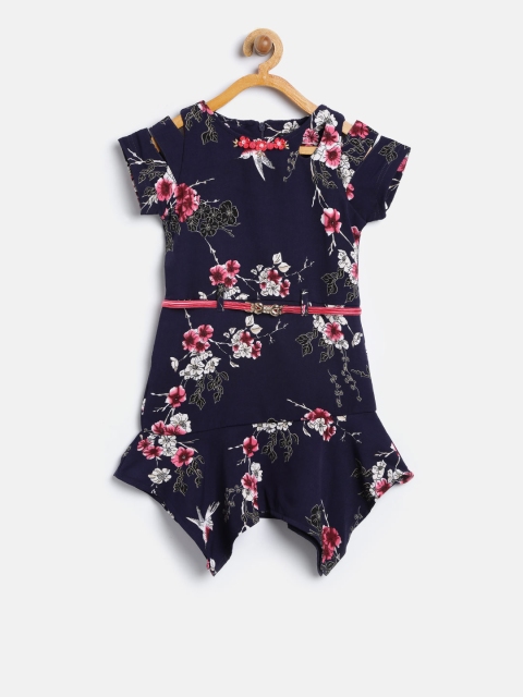 

Tiny Girl Navy Blue Floral Print Sheath Dress