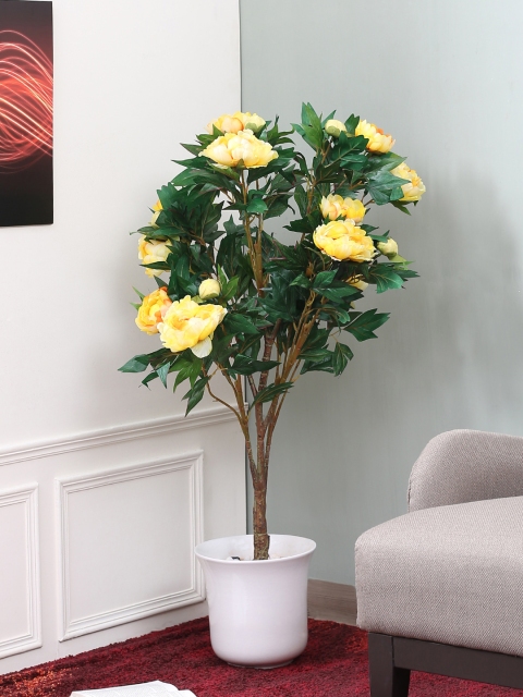 

Fourwalls Yellow & Green Artificial Peony Flower Plant Whitout Pot