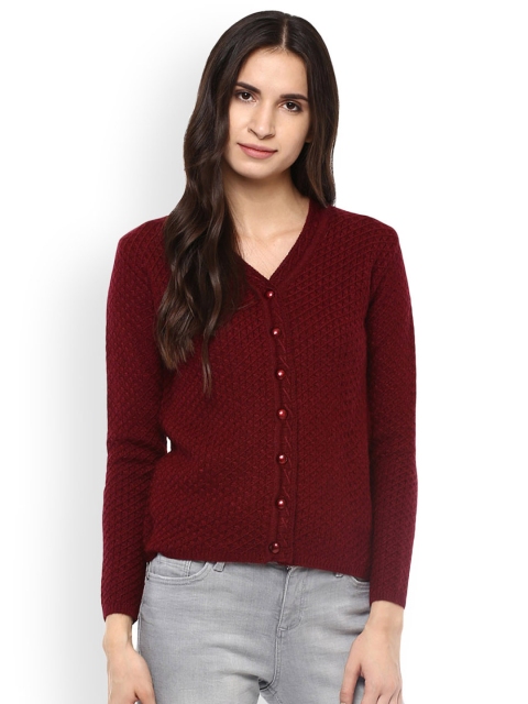 

Cayman Women Maroon Self Design Cardigan