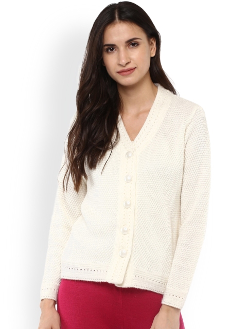 

Cayman Women Off-White Self Design Cardigan